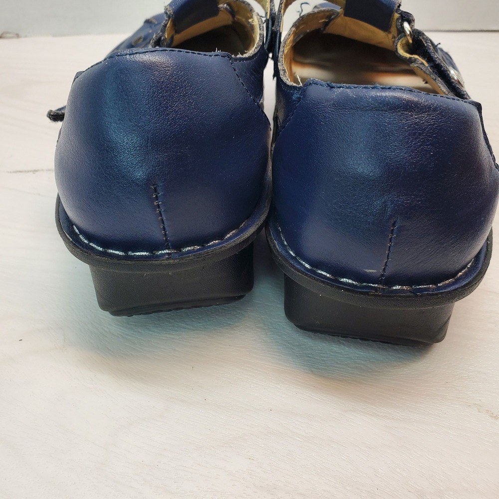 Alegria Pesca Navy Blue Leather Fisherman Sandals Heart Cutout Women 39 Coastal - Picture 5 of 9